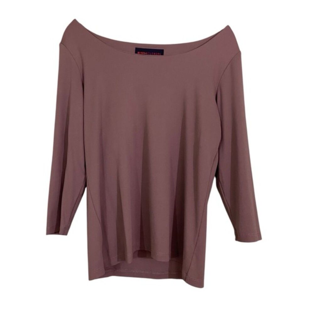 Nina McLemore Brown 3 Quarter Sleeve Slight Shine Boat Neck Shirt Top L